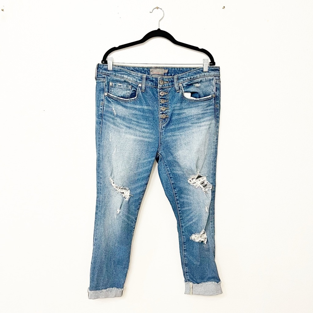 Torrid distressed button fly cropped jeans